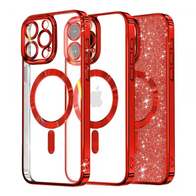 Husa MagSafe pentru Apple iPhone 15 Pro Max, Techsuit, Luxury Glitter, Rosie