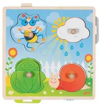 Puzzle din lemn Goki - Grădina, cu poze ascunse