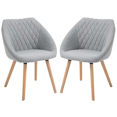 HOMCOM Set de 2 Scaune de Dining Design scandinav, Picioare subtiri din lemn de fag, Scaun cu spătar și brațe ergonomice, Gri | Aosom Romania