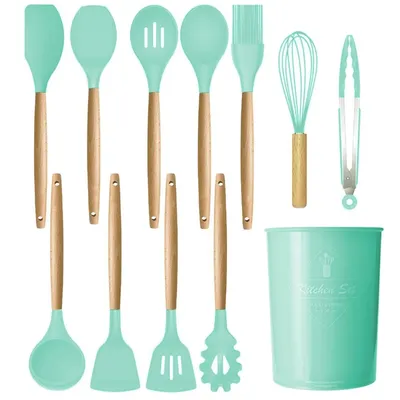 Set 12 ustensile din silicon, pentru gatit - Verde