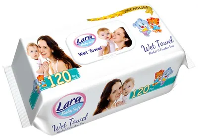 Șervețele umede cu capac Lara Baby Soft - Premium, 120 buc