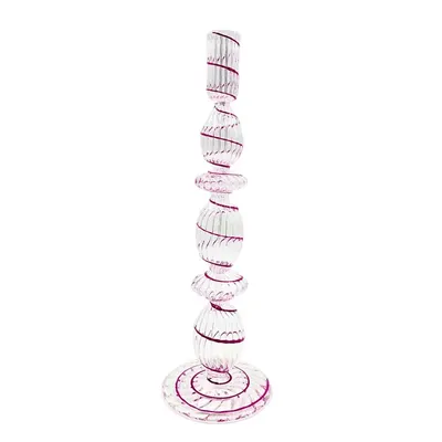 Suport din sticlă, pentru lumânări, Pip Studio, Swirl Pink, 28 cm, colecția Jolie