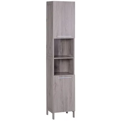 Kleankin Coloană Baie 2 Dulapuri 2 Rafturi Deschise MDF Suprafață Netedă 30x32x172.5cm Culoare Lemn | Aosom Romania