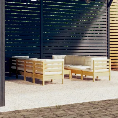 vidaXL Set mobilier grădină cu perne crem, 9 piese, lemn de pin