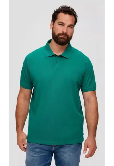 Tricou polo barbati big size cu logo brodat si croiala Regular fit verde inchis - Verde inchis