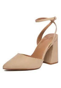 Pantofi dama - material textil - toc bloc - bej