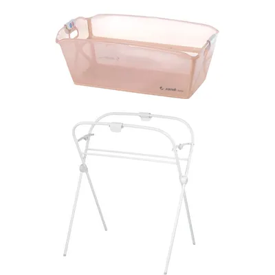Set cadita de baie cu pliere ultra-compacta, Jane, Oasis, Cu doua manere, 68 x 42 x 26 cm plus suport pliabil, Conform cu EN 17072:2018, Pale