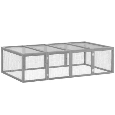 PawHut Adăpost pentru animale mici, țarc pentru animale mici, parc exterior, cușcă pentru animale mici cu ușă, adăpost pentru porcușori de Guineea, parc de joacă exterior, casă pentru animale mici din lemn de brad, 181 x 100 x 48 cm, Gri | Aosom Romania