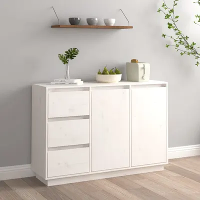 vidaXL Servantă, alb, 111x34x75 cm, lemn masiv de pin