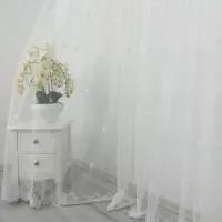 Perdea Oriental din Tulle cu Broderie, model elegant, Alb, 140cm latime x 260cm inaltime, cu rejansa pt bara