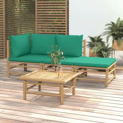 Gossi set mobilier de gradina cu perne verzi, 4 piese, bambus