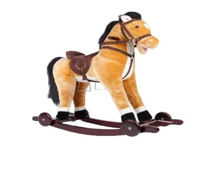 Calut balansoar pentru copii Novokids Rocking Horse XXL CremAlb din plus, cu roti, platforma detasabila, functie trotineta fara pedale, dimensiuni 85x37x77 cm, greutate suportata 50 kg