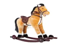 Calut balansoar pentru copii Novokids Rocking Horse XXL CremAlb din plus, cu roti, platforma detasabila, functie trotineta fara pedale, dimensiuni 85x37x77 cm, greutate suportata 50 kg