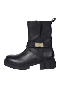 Cizme de piele cu fermoar si monograma - Negru