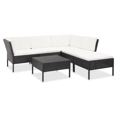 vidaXL Set mobilier de grădină cu perne, 6 piese, negru, poliratan