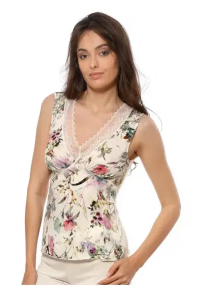 Top de pijama cu model floral - Ecru