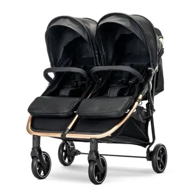 Carucior pentru gemeni, Lorelli Duo, pana la 22 kg , cadru din aluminiu, spatar reglabil pozitii multiple, geanta inclusa, Black