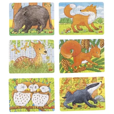 Puzzle din lemn Goki - Animale de padure, sortiment