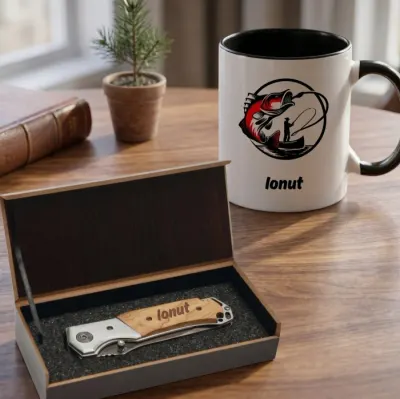 Cadou pentru Pescar - Cana + Cutit personalizat