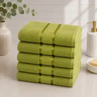 Set 5 prosoape medii, Line, 50x90cm, din 100% bumbac pakistanez, 400g, Verde