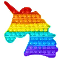 Jucarie senzoriala antistres, pop it, model unicorn, 42 x 32 x 1.5 cm, curcubeu