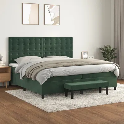 Gossi pat box spring cu saltea, verde inchis, 200x200 cm, catifea
