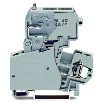 2-conductor fuse terminal block; with pivoting fuse holder; for miniature metric fuse 1/4 x 1 mm; with blown fuse indication by neon lamp; 120 V; for DIN-rail 35 x 15 and 35 x 7.5; 4 mm²; CAGE CLAMP®; 4,00 mm²; gray
