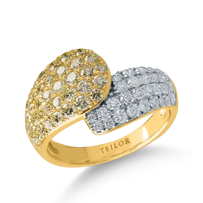 Inel din aur alb-galben cu diamante galbene de 1ct si diamante incolore de 0.5ct