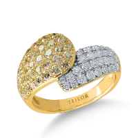 Inel din aur alb-galben cu diamante galbene de 1ct si diamante incolore de 0.5ct