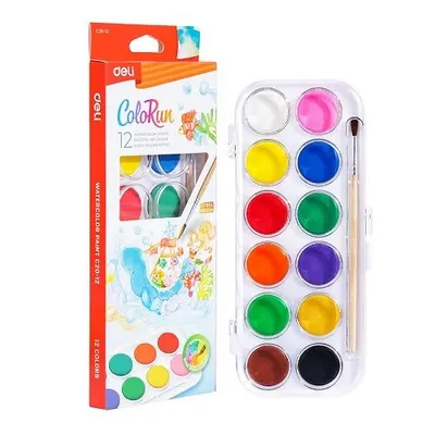 Vopsele de acuarelă Deli Colorun - EC20-12, 12 culori + pensula