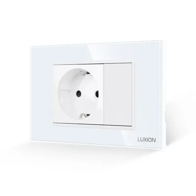 Priza Simpla si 1 Tasta Falsa cu Rama din Sticla LUXION, Standard Italian, 3M