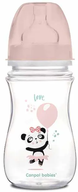 Biberon anticolici Canpol - Exotic Animals, 240 ml, Panda roz