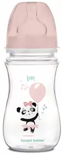 Biberon anticolici Canpol - Exotic Animals, 240 ml, Panda roz