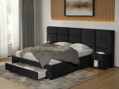 Pat tapitat Cico cu sertar 287 x 114 C2 din piele/stofa Negru - Falcone 14