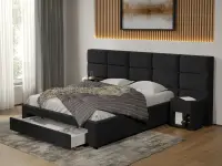 Pat tapitat Cico cu sertar 287 x 114 C2 din piele/stofa Negru - Falcone 14