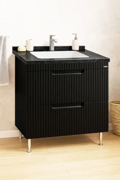 Set Baza front MDF si Lavoar seria 833, cu sertare, montat, 80 cm, negru