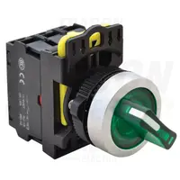 Comutator cu brat luminos,LED,verde, 2 poz., cu revenire NYK3-SL24G 1×NO+1×NC, 5A/230V AC-15, IP65, LED 230V AC/DC