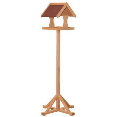 PawHut Hrănitoare pentru păsări exterioară pe picior, acoperiș rezistent la intemperii, lemn masiv, 55 x 55 x 144 cm, lemn natural | Aosom Romania
