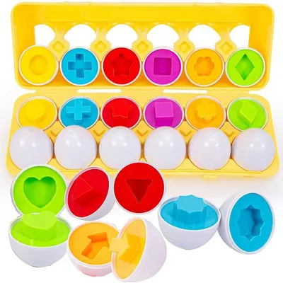 Sorter Woopie - Forme și culori, după Montessori, 12 ouă în cutie