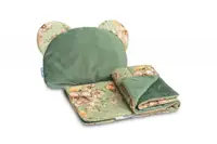 Set pernuta si pilota pentru caruciorlandoupatut copii Sensillo Velvet Green cu doua fete bumbaccatifea, umplutura silicon lyocell antialergic, perna cu urechiuse, recomandat de la nastere