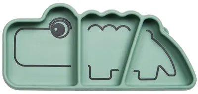 Farfurie din silicon cu vacuum Done by Deer - Stick&Stay, Croco, verde
