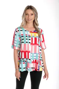 Bluza volan CV24056 alb/multicolor cadrilat, Cesy | marimea M