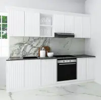 Set bucatarie SPACE 240 cm, 6 corpuri, corp cuptor, blat termorezistent, fronturi MDF, alb rustic