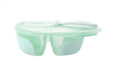 Set Castron cu 2 compartimente si lingurita KikkaBoo Tasty Mint