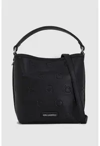 Geanta shopper cu model monograma si bareta detasabila - Negru