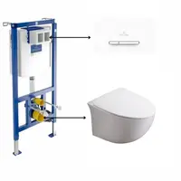 Set vas wc rimless suspendat, Foglia Alice cu rezervor incastrat si clapeta de actionare dual-flush, alba, ViConnect VilleroyBoch