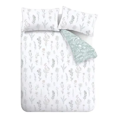 Lenjerie de pat albă/verde din bumbac percal pentru pat dublu/extinsă cu 3 piese 230x220 cm Wild Flowers – Bianca