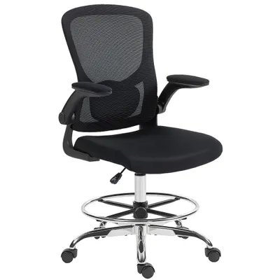 HOMCOM Scaun de desen cu suport lombar, reglabil pe înălțime, pivotant, pentru home office, studio, proiecte artistice, Negru | Aosom Romania