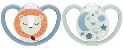 Suzete de silicon NUK - Space Night,Leu, 18 m+, 2 buc + cutie