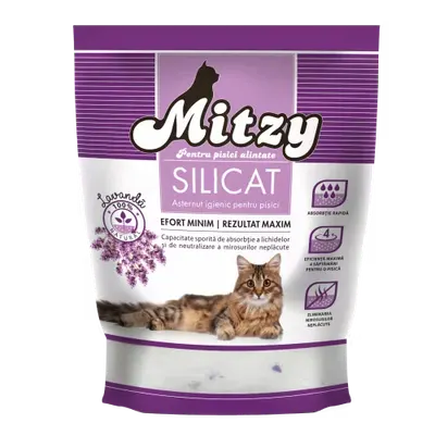 Asternut igienic pentru pisici, Mitzy Silicat, Lavanda, 3.8 L